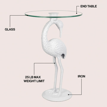 Blanche 25" Classic Mid-Century Glass Top Flamingo End Table